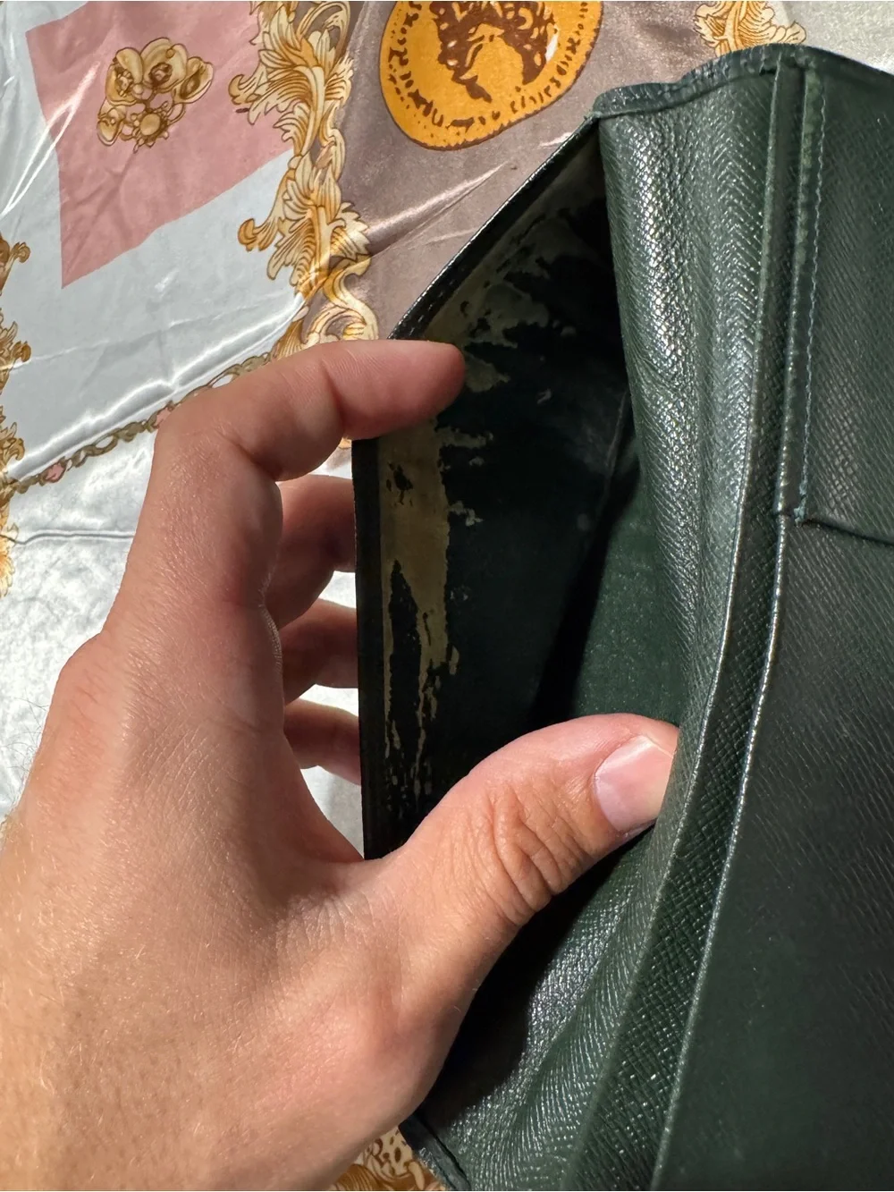 Louis Vuitton Green Taiga Leather Long Wallet with Embossed LV
